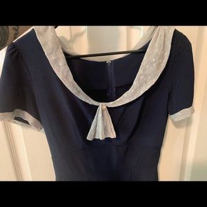 Stop Staring! Navy blue vintage recreation dress.
